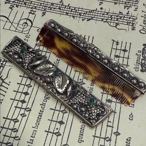 Vintage Bejeweled Silver Tone Comb & Case